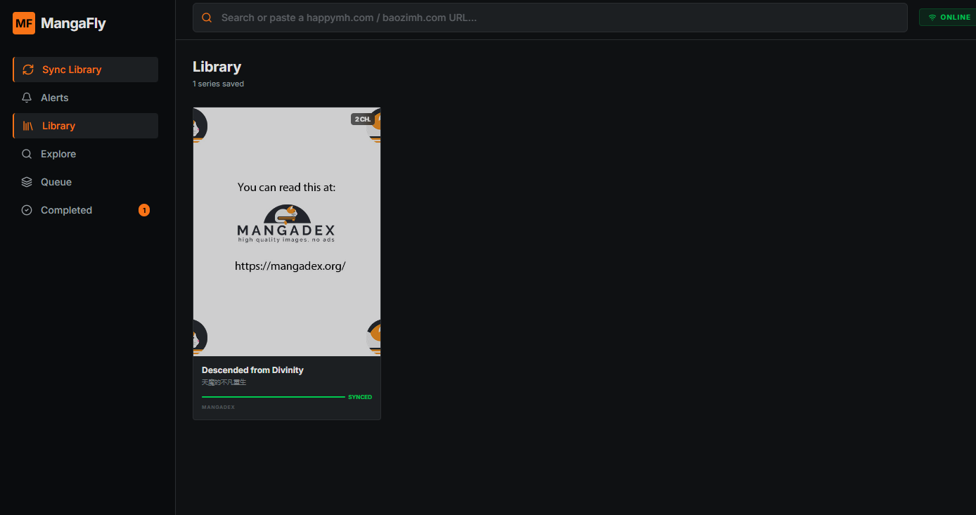 MangaFly library screen